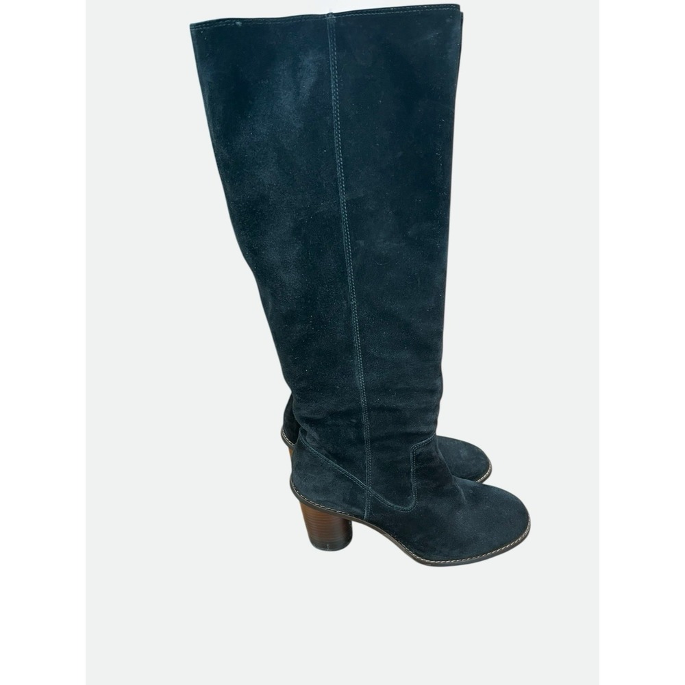 Coach Black Suede Knee High Boots Womens 9B Block Heel Tall Zip C1357 RARE‎ - Picture 2 of 13